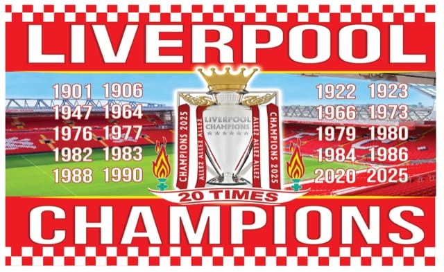 3FT x 2FT Liverpool 2025 Champions Flag (Pack of 50  – £2.50 Incl. VAT each)