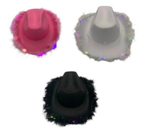 Lightup CowBoy Feather Brim Hat, Pink, White, Black
