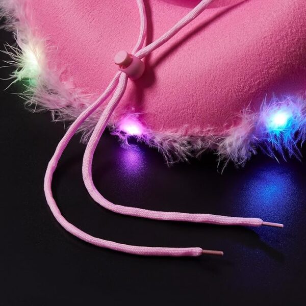 Lightup CowBoy Feather Brim Hat, Pink, White, Black - Image 4