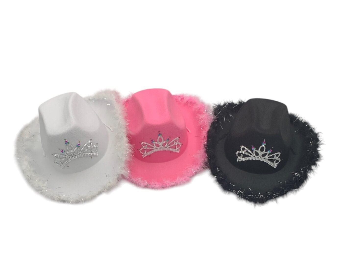 Cowboy Tiara Sequin Feather Brim Cowgirl Light Up Felt Hat | 50 pcs, £3.00 Incl. VAT each