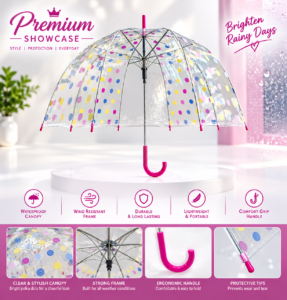 Colour Changing Polka Dot Clear PVC Rain Umbrella (Pack of 60 – £1.50 Incl. VAT each)