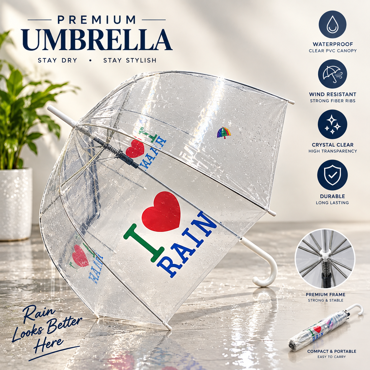 Colour Changing Clear PVC Rain Umbrella (Pack of 60 – £1.50 Incl. VAT each)