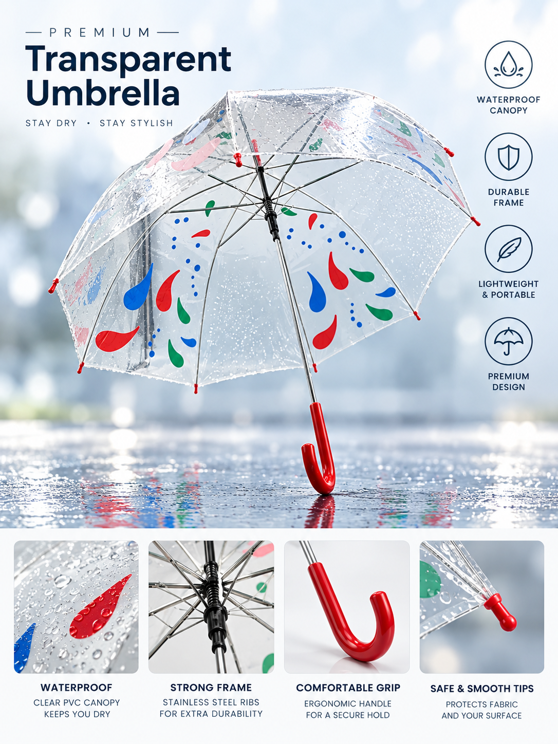Colour Changing Clear PVC Rain Umbrella (Pack of 60 – £1.50 Incl. VAT each)
